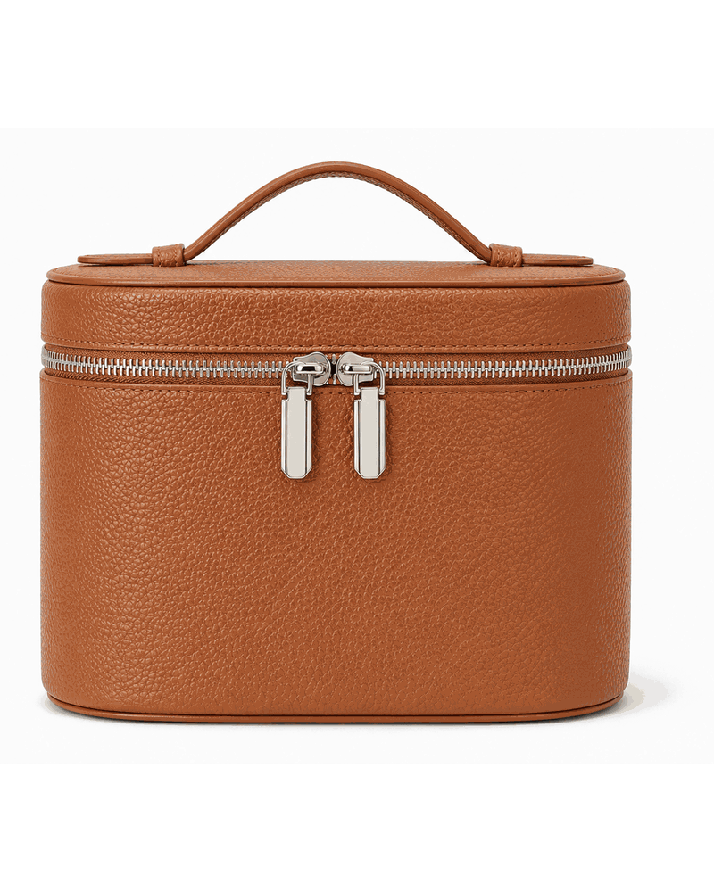 RINA Leather Makeup Bag in Tan